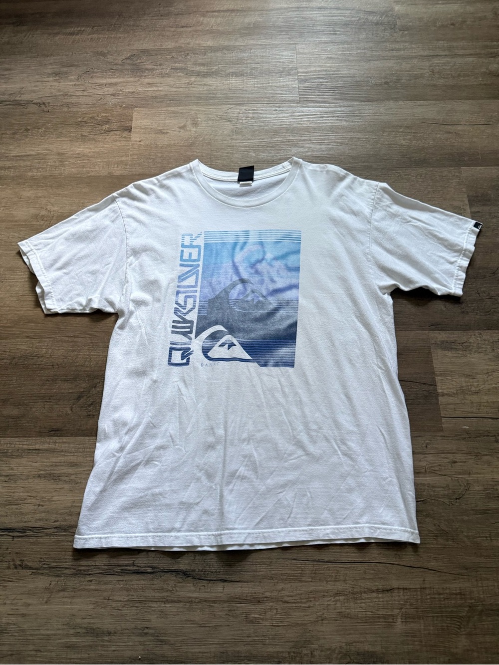 Vintage Y2K Quiksilver Men’s White Graphic Logo T-Shirt